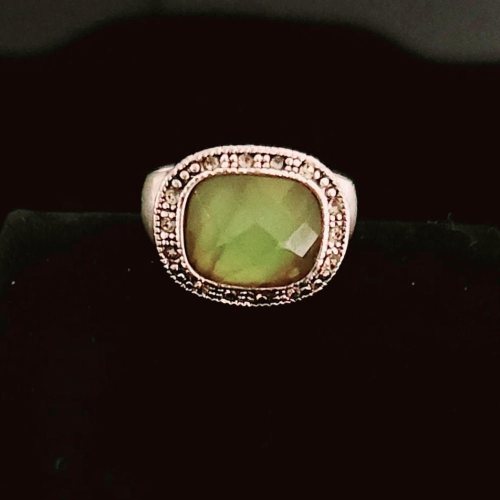 Liz Claiborne Art Deco Green Abalone Silver Ring
